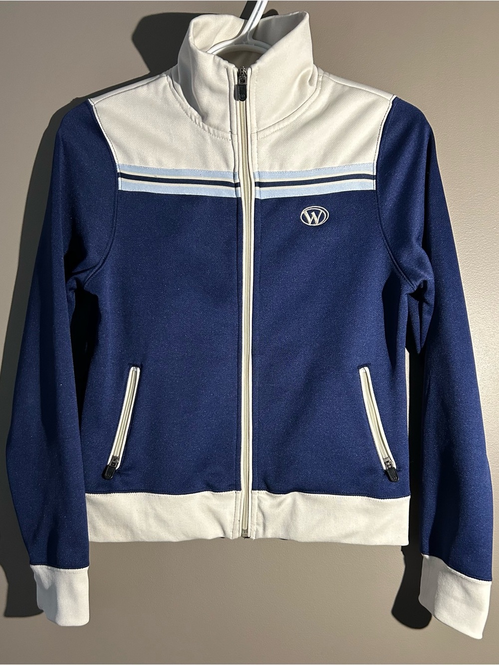 Vintage Wilson Navy & cream Zip-Up Track Jacket with very rare W logo.